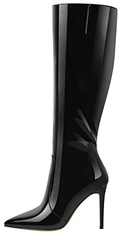 Only maker Stivali classici da donna in pizzo stivali a spillo, Pintura Nero, 42 EU