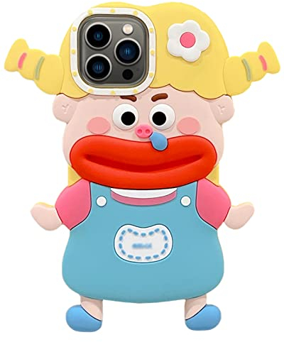 JIATAY Für iPhone 13 Pro Hülle Niedlich, Silikon Kamera Objektiv Schutz Cover 3D Retro Kawaii Schutzhülle Handyhüllen für iPhone 13 Pro (Mädchen mit Laufnase)