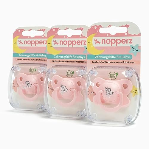 Schnuller mit Noppen zur Zahnungshilfe -Dient zur Beruhigung 0-12 Monate - BPA -freies Silikon - Kiefergerechter Baby Beißring Schnuller -mit Schnullerbox -Nopperz Beissring -Bundle Rosa Asymmetrisch