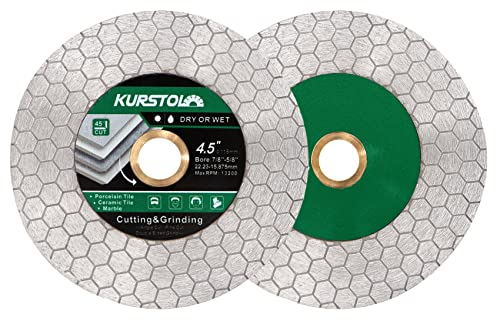 KURSTOL Diamant-Trennscheibe - 2 Stück 115mm Diamant Fliesentrennscheibe Bohrung 22,23–15,875 mm zum Schneiden und Schleifen von Keramikfliesen, Porzellan, Granit, Marmor