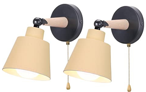 iDEGU 2er Set Wandleuchten Innen Retro Wandlampe aus Holz und Metall mit Schalter Verstellbar Wandspot Moderne Wandleuchte für Schlafzimmer Flur Eingang Wohnzimmer (Matt Hellgelb)