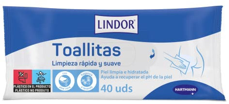 Lindor Skin Toallitas Íntimas Desechables, Humedecidas con Loción Limpiadora, Libre de PEG, 40 Unidades