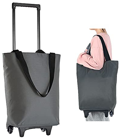 Belegao Einkaufstasche auf Rollen 17L - Faltbarer Einkaufstrolley mit Reißverschluss wasserdichte Trolley Tasche Teleskopgriff Wiederverwendbare zusammenklappbare Einkaufswagen Einkaufstaschen, Grau