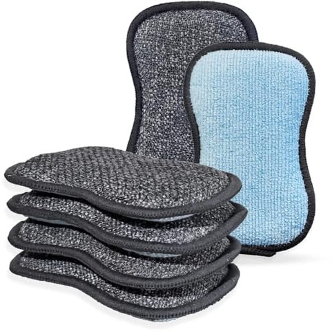 Original Scrub-N-Wipe Pad by Tuff-Scrub, 6-Pack, Microfiber, Multi-Surface, Non-Scratch, Dual-Sided, Scrubber for Dishes, Sinks, Non-Stick Cookware – Machine Washable, Durable Kitchen Sponge (Small)