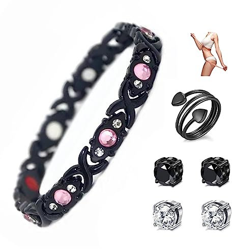 choice of all 3pcs Lymphatic Drainage Earring Bracelet Rings Set for Women Lymph Detox Bracelet for Arthritis Pain Acupressure Ring Gifts for Womens (black)