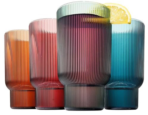 Khen Juego de 4 vasos altos acanalados, mezclados apagados