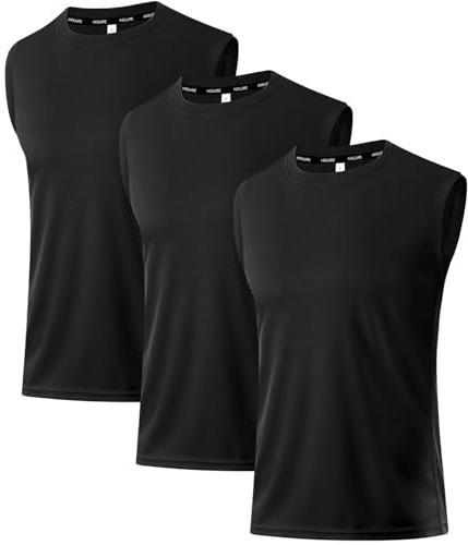 Holure Herren 3 Pack Tank Top Quick Dry Ärmelloses Muskelshirt Reflektierende Streifen Funktionsshirt Schwarz/Schwarz/Schwarz 03-2XL