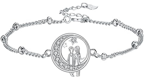 Hifeeled Schwester Armband Damen 925 Sterling Silber Mond Anhänger Freundschaft Armbänder für Schwester Freunde Mutter Ehefrau Frauen Original Schmuck Geschenk. Verstellbarer [16+4cm]