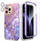 SHEDEER 4-in-1 iPhone 15 Pro Max Case with Screen Protector + Bumper & Camera Protector | Military-Grade Shockproof 360° Protection, 15 Pro Max Case Glossy Fade-Resistant Pattern Design (Purple)