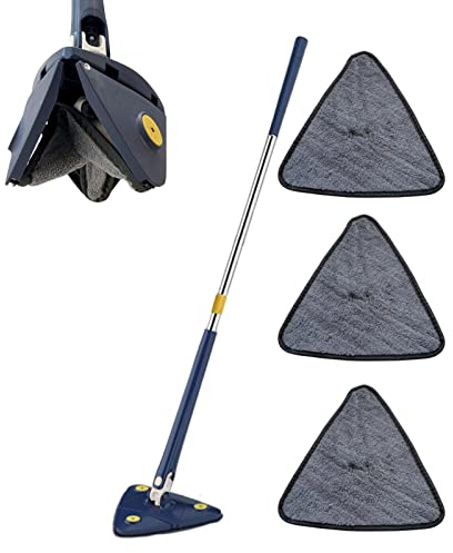 Loupsiy Fregona Mopa Giratoria 360grados Triangular,Limpieza Suelos,Escoba,Fregona Giratoria,Fregona Triangular Giratoria,Ajustable,Extensible,con Escurridor Automático,Almohadillas Reutilizables