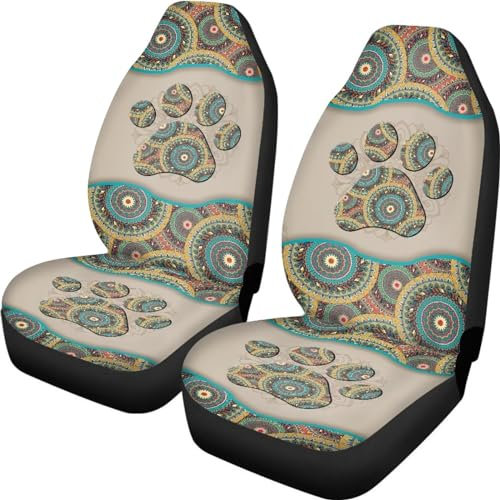 Xoenoiee Boho Mandala Hund Pfote Muster Auto Sitzbezug Schonbezug Schonbezug Vordersitze Abdeckung für LKW SUV Jeep Polyester Sitzbezug Automotive Fahrzeuge Sitzbezug Schonbezüge vor Lebensmitteln,