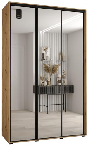 Kleiderschrank mit Spiegel Davos 2 Garderobenschrank - Schrank Schlafzimmer - Mehrzweckschrank 2 Schiebetüren - Regalen - Flur Möbel - Kleiderstange Schrank - Allzweckschrank - closet - Gaderobe