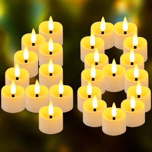 Yakpo Lot de 48 bougies chauffe-plat LED à minuterie à piles sans flamme vacillante - Bougies électriques artificielles pour l'extérieur, Noël, Halloween, décorations de citrouille