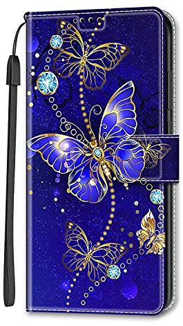 Adolasx Kompatibel für ZTE Blade A73 4G Hülle Leder mit Band Motiv Kartenfach Silikon Klappbar Flip Tier Hüllen [Magnetisch] Handyhülle Bumper PU Cover Case - Blau