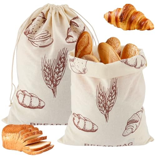2 Piezas Bolsa Pan de Lino con Cordón, 30×40cm Bolsa de Pan Reutilizable, Volsas de Pan de Lino Natural, Multifuncional Bolsas de Almacenamiento de Pan de Gran para Verduras, Frutas, Café en Grano
