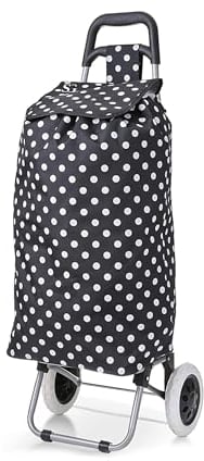 SG Traders 51L Lightweight Shopping Trolley on Wheels Combines Functionality and Style Provides Smooth Convenient Grocery Cart Equipped Trolley Bag, Effortless Shopping Experience - Black Polka Dots