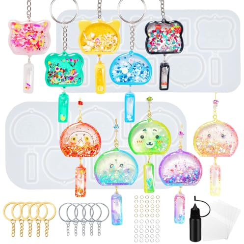FUNSHOWCASE Windspiel Gießform Shaker Form Kunstharz Kawaii Schlüsselanhänger Siegelfolien Kunststoffflasche 68er Set