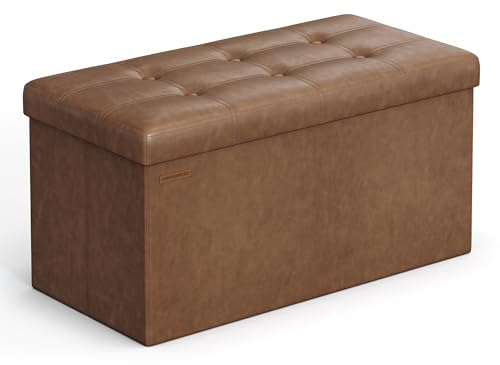 SONGMICS Sitzhocker mit Stauraum, klappbare Sitzbank, 38 x 76 x 38 cm Fußbank, Aufbewahrungsbox, bis 300 kg belastbar, für Wohnzimmer Schlafzimmer Flur, kaffeebraun LSF040K11
