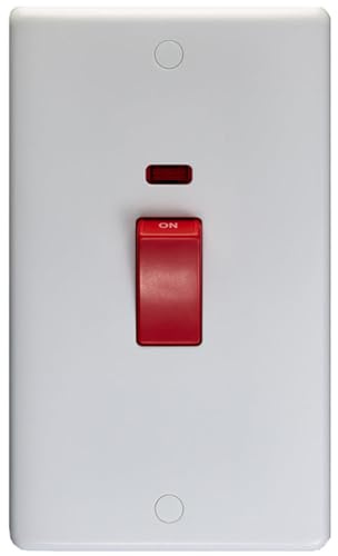 2 Gang Double Vertical 45A DP Cooker Switch & Neon WHITE PLASTIC Oven Appliance - Decorative Double Pole Appliance Wall Plate