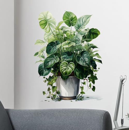RoyoLam Plant Wall Stickers for Living Room Green Tropical Leaves Monstera Deliciosa Wall Decal Stickers Peel and Stick Wall Art Home Decor Wall Stickers for Bedroom Bathroom Classroom