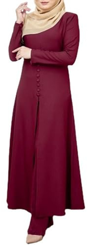 KBOPLEMQ Gebetskleidung Muslim Damen Langarm Top + Lang Hose 2 Teiler Corban Ramadan Outfit Abaya Muslim Set Corban Ramadan Outfit Naher Osten Arabisch Islamische Kleidung
