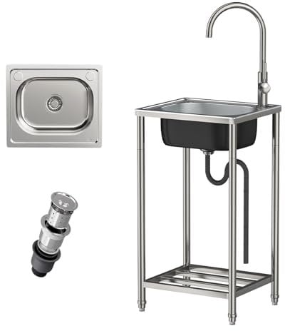 Lavello in Acciaio Inox Lavello Cucin Autoportante Lavello Cucina Commerciale Giardino Esterno lavando lavello per Interni Esterni Garage e Cortile Ristorante Lavanderia (42 x 37 x 82cm)