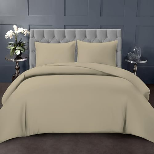 Pizuna Bettbezug 200x220 cm Baumwolle Einfach Taupe, 1000 Fadenzahl aus 100% langstapeliger Baumwolle in Satinbindung Dickes Bettbezug mit verdecktem Knopfverschluss und 2 Kopfkissenbezug 80x80 cm