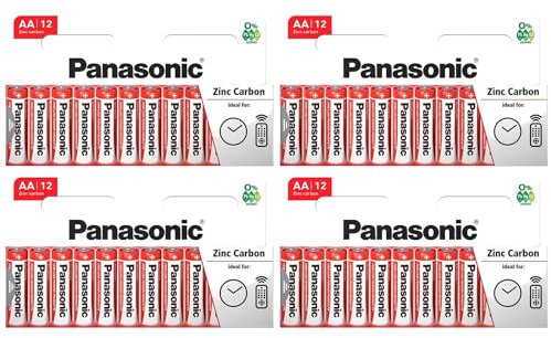PANASONIC Lot de 4 Blisters de 12 Piles Red Zinc-Carbon AA LR06-1,5 V