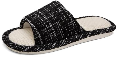 Czgcpyc Pantofole da casa Pantofole da Interno in Lino di Cotone, Pantofole Mute Casual Morbide Antiscivolo con Punta Aperta Unisex Nero EU 39-40