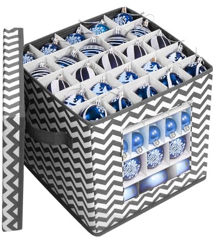Anstore Christmas Bauble Storage Box with 3 Sizes Dividers, 83 Compartment Box with Lid, Carry Handle and Window, Holiday Ornament Storage