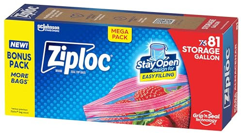 Ziploc Gallon Food Storage Bags, Stay Open Design with Stand-Up Bottom, Easy to Fill, 81 Count