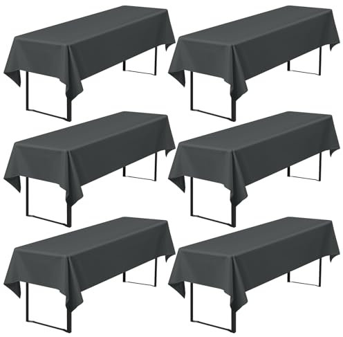 6er-Pack Biertisch Tischdecke, dunkelgraue Biertischdecke, 260 x 110 cm Bierzeltdecke, strapazierfähige Polyester-Tischdecke, waschbare Tischdecke für Gartenparty, Geburtstagsfeier (dunkelgrau)