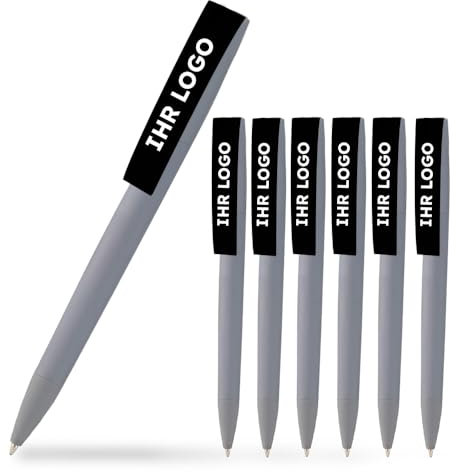 Cimpress Personalisierte Kugelschreiber - Individuell bedruckt mit Logo oder Bild - Ideal für Veranstaltungen, Schulen oder den geschäftlichen Einsatz - Grau 100 Stück
