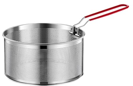 MagiDeal Panier à frites en acier inoxydable pour friture profonde, filet à frites, panier à frites rond pratique avec poignée pour frites, 20cm