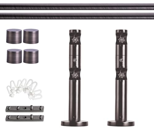 Victoria M. Gardinenstange Set mit Kappenknäufen mit Wandhalter und Flachring und Innenlauf Ø 19 mm Länge 180cm, 2-Läufig, Anthrazit gebürstet
