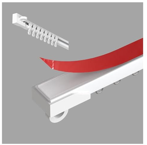 Selbstklebende Vorhangschiene Weiß Ohne Bohren Gardinenschiene Einzel Gardinenstangen für Decke Oder Wand Versteckte Vorhangschiene für Erkerfenster/Decke/Wand/Türöffnung(Side,60cm/1.96')