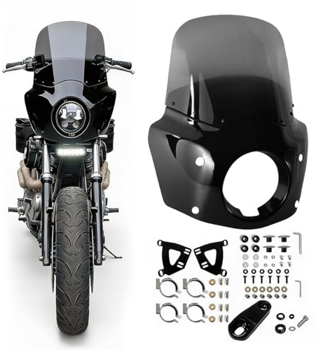VINTGMT Motorcycle Fairing 5.75 Headlight Fairing with 13 Motorcycle Windshield 39mm Mounting Hardware for Harley Sportster 1100 1200 Iron 883 HD Dyna(Smoke)