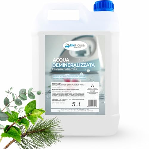 Guestcare Eau Déminéralisée 5 Litres Fer à repasser, Batteries et Humidificateurs, Sans Sels Minéraux, Calcium et Magnésium, Prévient la formation de calcaire (Balsamique)