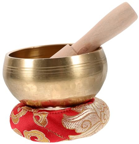 Meditationsklangschale 1 Satz aus Kupfer mit Holzschlägel | Gold, Tragbar und Leicht, für Zuhause und Unterwegs, Schlichtes Design für Männer und Frauen Zufällige Farbe