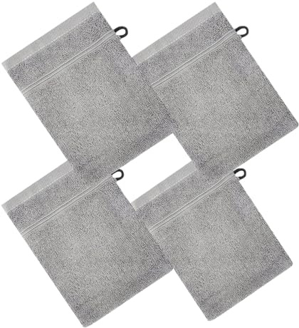 Yianyal Gants de lavage corporel – Lingettes laveuses avec boutonnière – 4 pièces gant éponge coton pour main visage cuir homme enfant