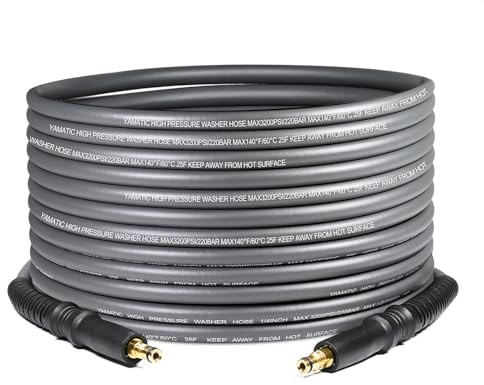 YAMATIC Replacement Pressure Washer Hose 10m x 1/4 Inch Grey, Compatible with Kärcher K2 K3 K4 Series, 220 Bar / 3200 PSI Kink Resistant Pipe with Quick Connect Fittings