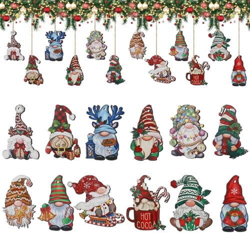 loacuony 24 Holzanhänger Weihnachten, Baumschmuck & Christbaumschmuck in 12 Designs, Inklusive Schnur zum Aufhängen für Fest und Party