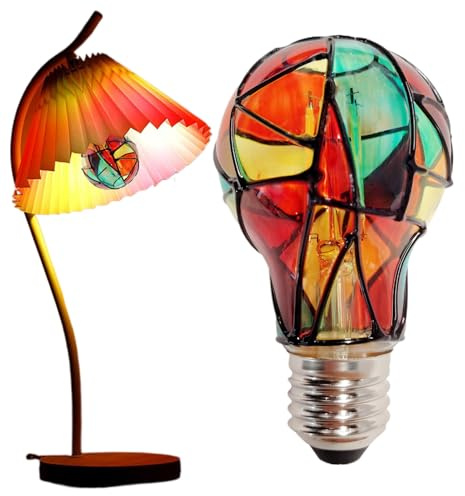 Generisch Buntglas-Glühbirne – 10 x 6 cm, handbemalte LED, 4 W Mosaik-Kunstdekor, 360° bunte Beleuchtung | Weihnachtsfeierbeleuchtung mit Weihnachtsbaum, Heimatmosphäre