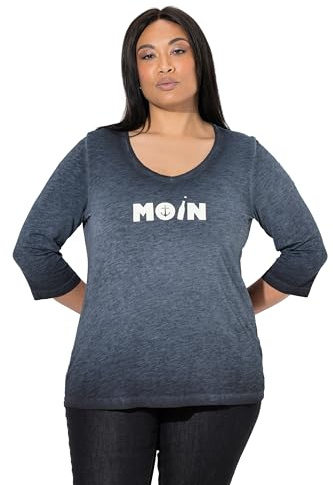 Ulla Popken Damen große Größen Übergrößen Plus Size Shirt, Moin, V-Ausschnitt, 3/4-Arm schwarz 58+ 846737100-58+