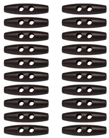 20 edle Holzknöpfe - Knebelknöpfe oval 40mm x 12mm (4,0cm x 1,2cm) Dunkelbraun Knebel 2 Löcher a 6,0mm je Loch - längliche Knöpfe zum annähen nähen basteln - Jackenknöpfe Mantelknöpfe