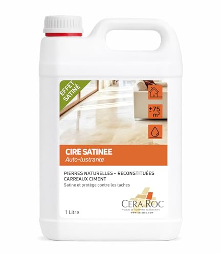 Cire Pierre Naturelle Satinée Auto-Lustrante - Satine Sans Lustrer - Pierre Calcaire, Travertin, Ardoise, Carreau Ciment – Intérieur -1 Litre pour 15 m²