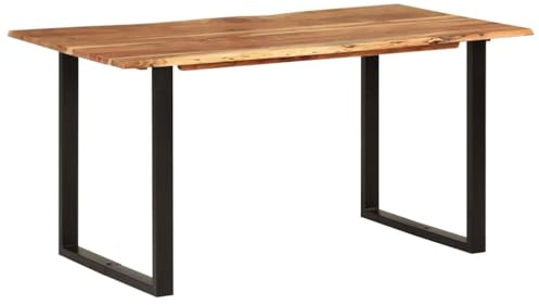 Akazienholz Massiv Esstisch, Industrial Baumkante, Baumstamm, Esszimmertisch, Küchentisch, Speisetisch, Tisch Esszimmer, Küche (Schwarz 180x90x76cm) (154 x 80 x 76 cm)