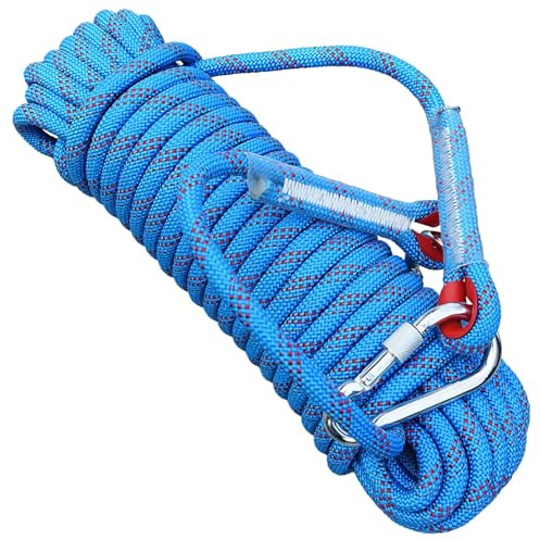 Texvora 10 Meter Kletterseil mit Karabinerhaken und Handschuhen, Hebekraft 888 kg, Polyester-Seil für Bergsteigen, Rettung, Klettern
