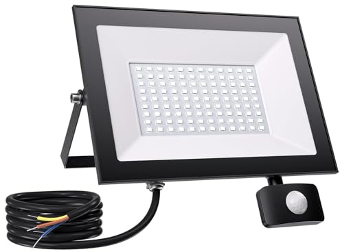 Allin 100W LED Strahler mit Bewegungsmelder Aussen - 10000LM 6500K Strahler mit Bewegungsmelder Aussen, IP65 Wasserdicht LED Fluter mit Bewegungsmelder Außen für Garten Garage Sportplatz Hinterhof
