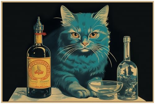 Wallario Küchenrückwand selbstklebend 90 x 60 cm, Motiv: Absinth trinkende Katze | Spritzschutz abwischbar & pflegeleicht